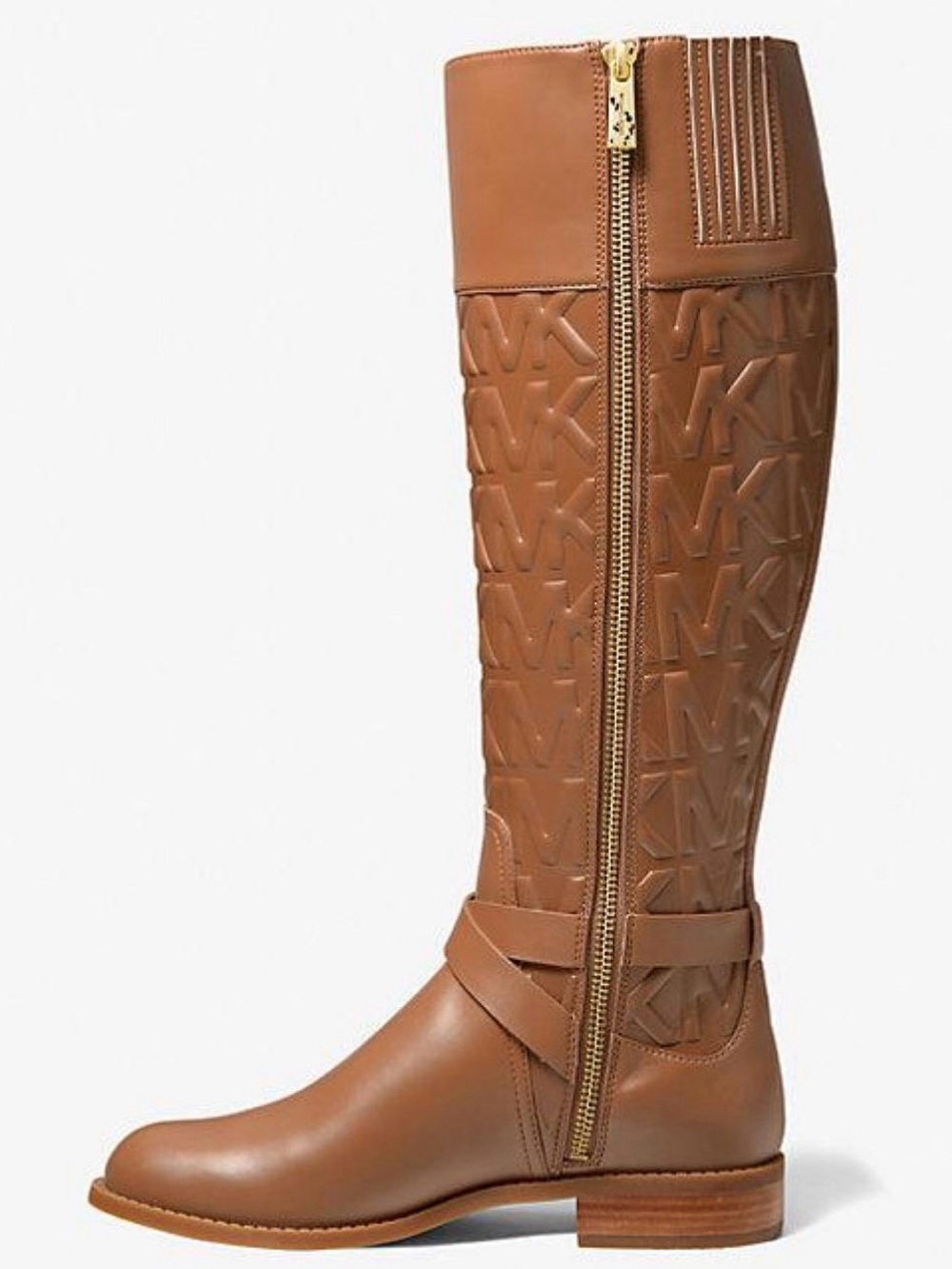 ✅ NEW ✅ Michael Kors Cognac Embossed MK Over-the-Knee Leather Boots - Picture 3 of 5